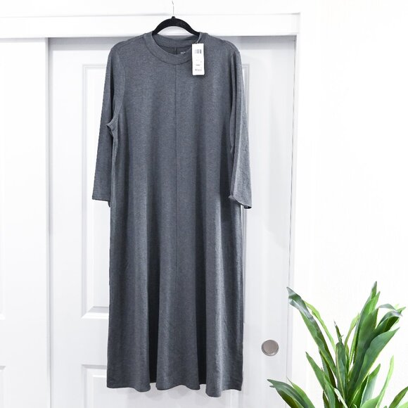 Eileen Fisher Size XL Lightweight Tencel Stretch Jersey Mock Neck Midi Dress NWT - Picture 1 of 11